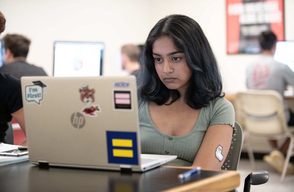 Oxy student studies in computer lab