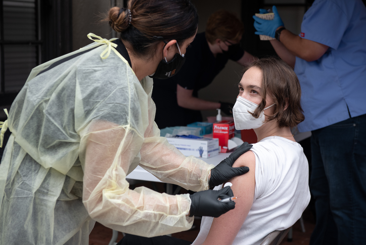 Student receives COVID vaccine at Occidental College.