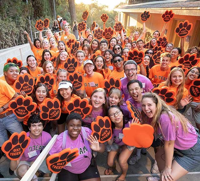 Oxy's O-Team, a group of student volunteers who welcome new students to campus every semester