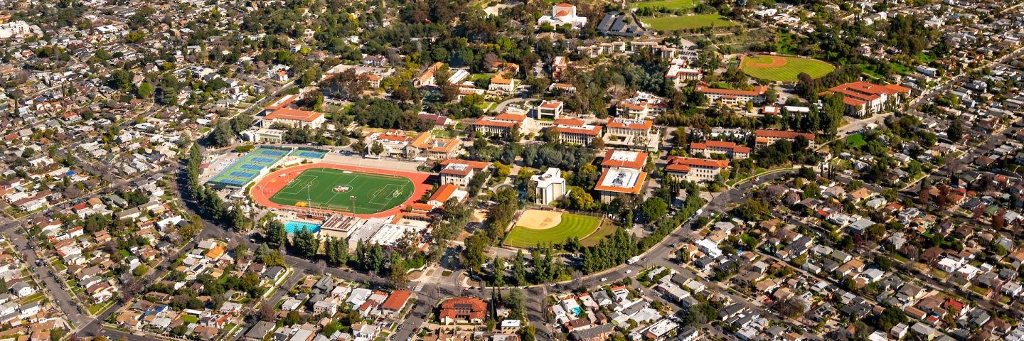A aerial image of the Occidental College campus
