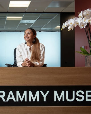 An Oxy student intern at the Grammy Museum