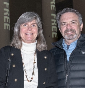 Jane and Bob Ettinger, who established the Ettinger Projected Poetry and Art Project, on November 30, 2018, in the courtyard between Fowler and Johnson halls.
